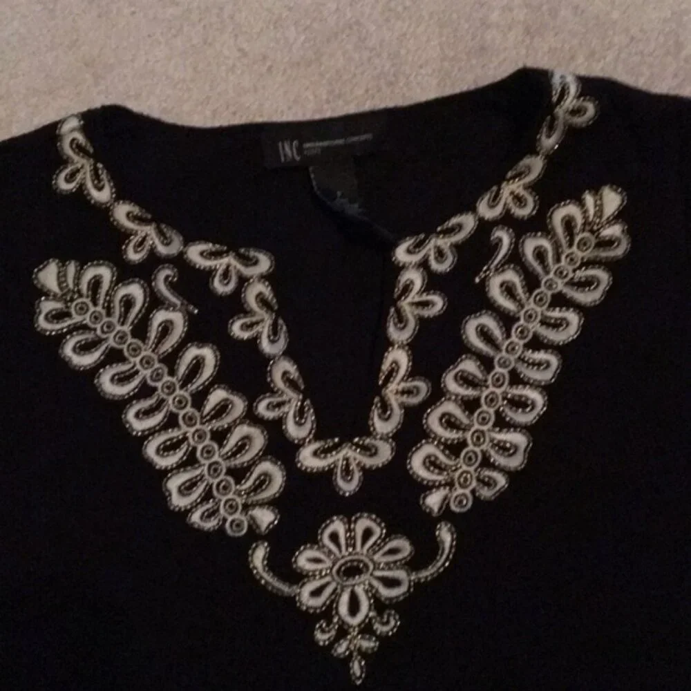 INC International Concepts Embroidered Gold DRESS Stretchy Flattering Petite - Picture 3 of 6